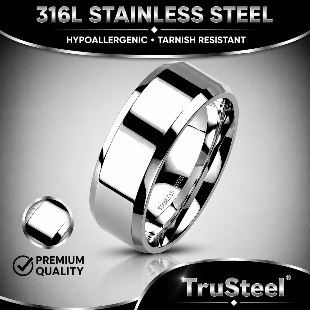 316L Stainless Steel Wedding Band Ring Comfort Fit Mens Womens Silver Size 10
